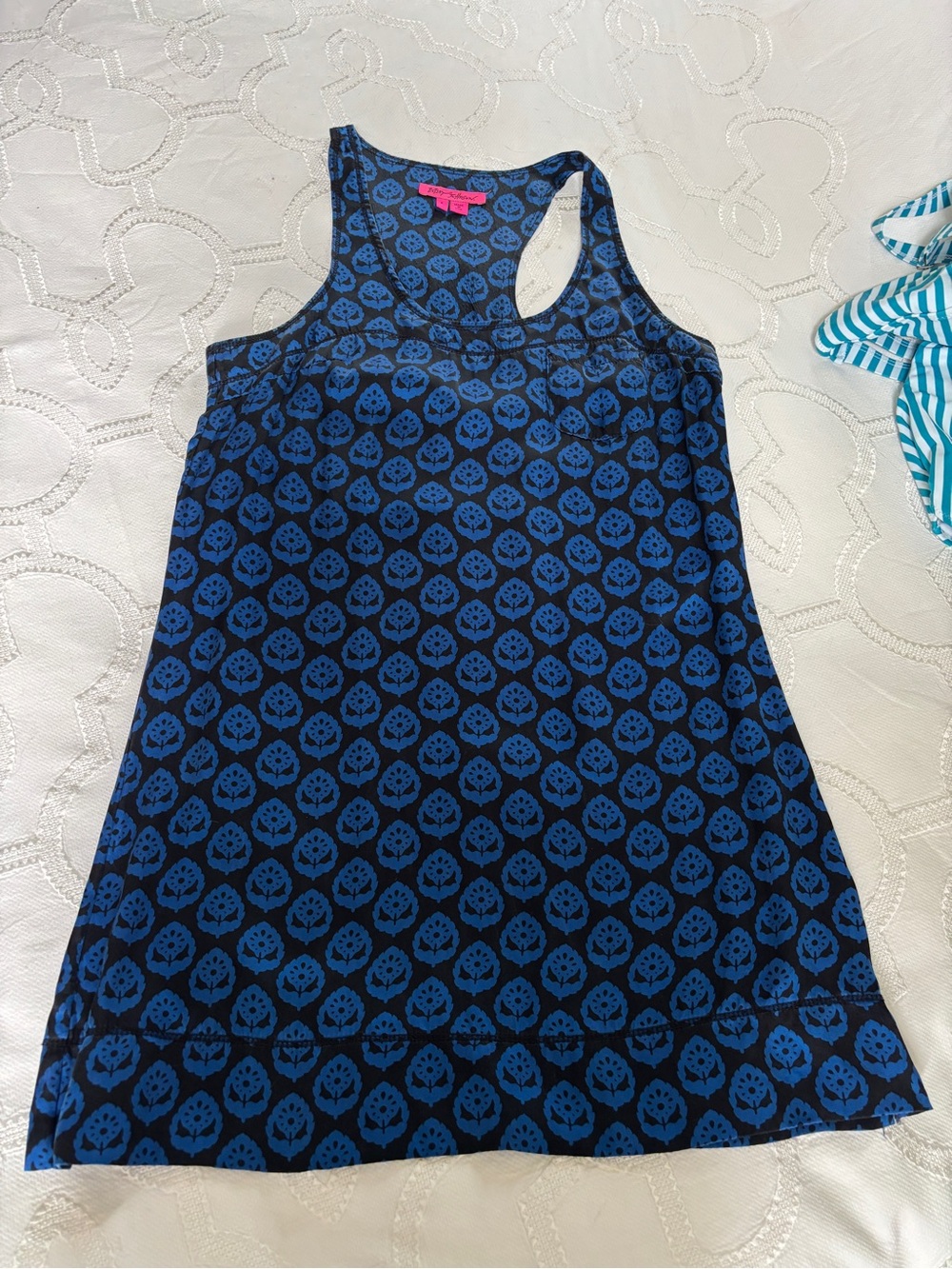 Betsey Johnson Navy and Bright Blue Printed Racerback Mini Dress